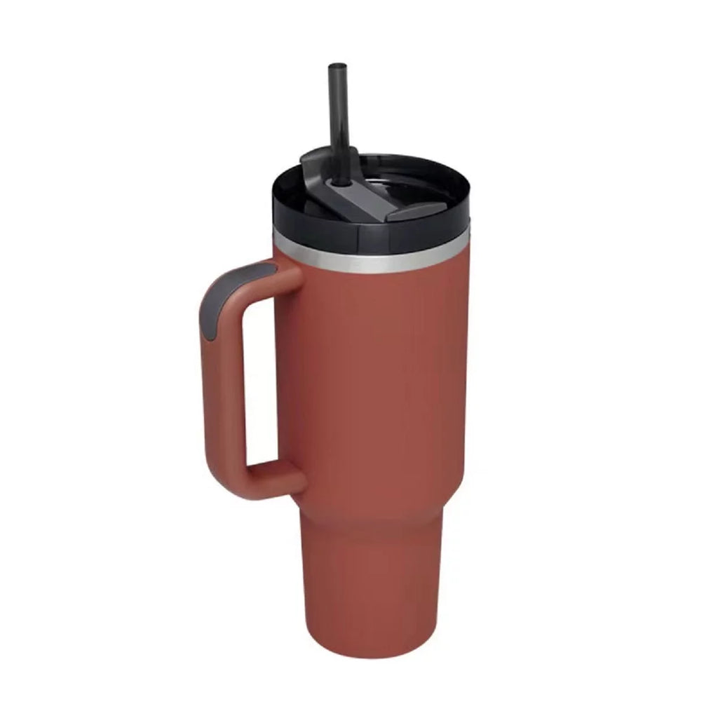 40 oz Stainless Steel Flat Bottom Mug with Handle & Straw Lid I5692