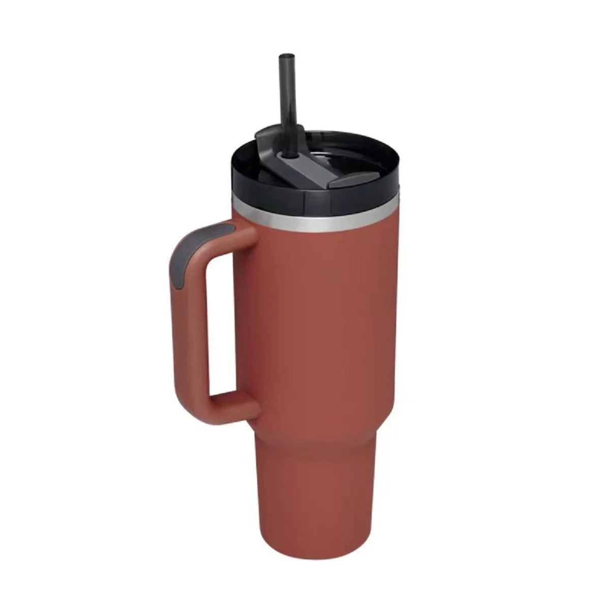 40 oz Stainless Steel Flat Bottom Mug with Handle & Straw Lid I5692