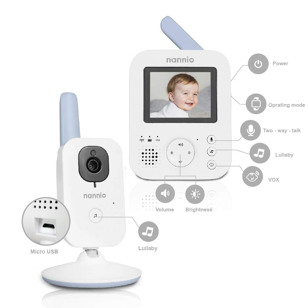 Video Baby Monitor with Camera and Audio, Two-Way Talk, Auto Night Vision, 5 Lullabies, 985ft Range, Pack of 2 V9714