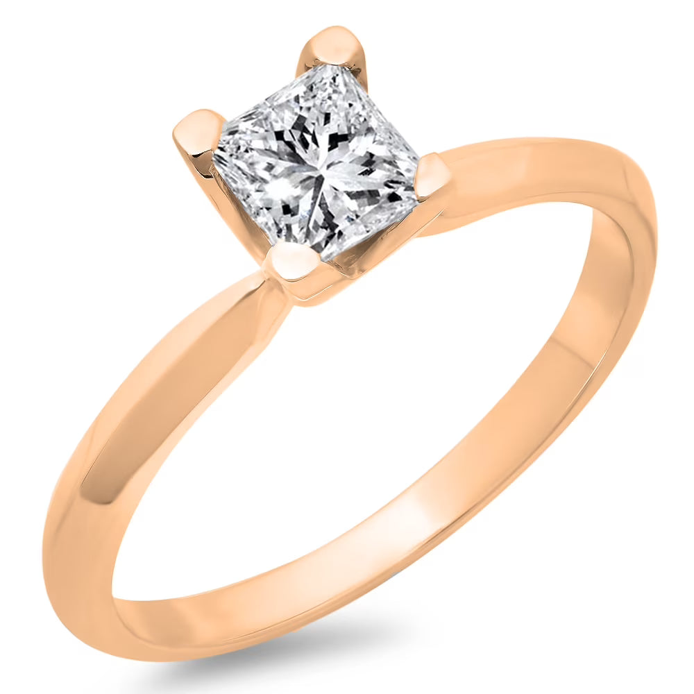 14K Rose Gold Princess Cut Diamond Solitaire Engagement Ring V7009