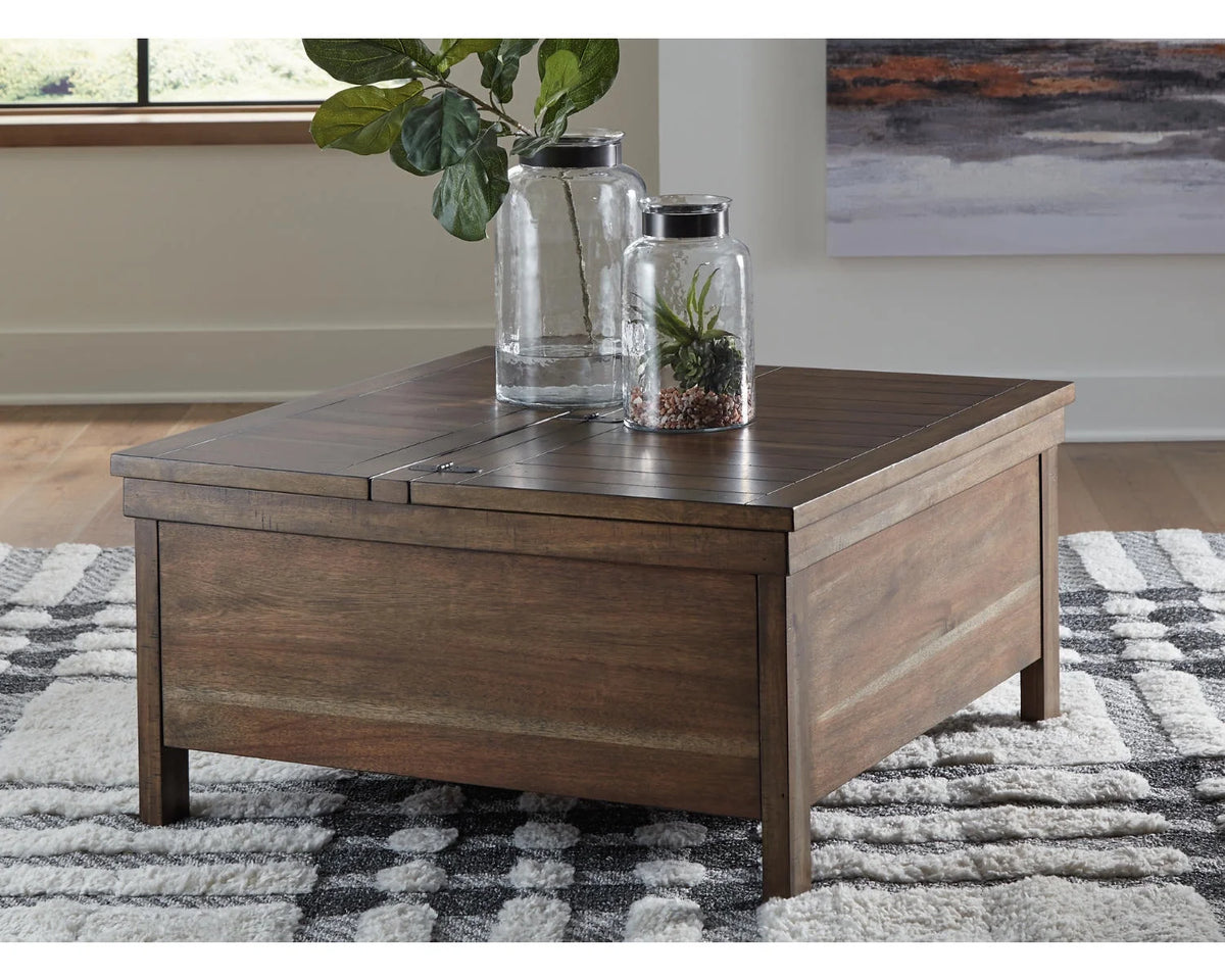 Rustic Hinged Lift Top Cocktail Table with Hidden Storage W986934