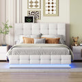 White Queen Size Tufted Upholstered Platform Bed with LED Lights and USB Charger T805164
