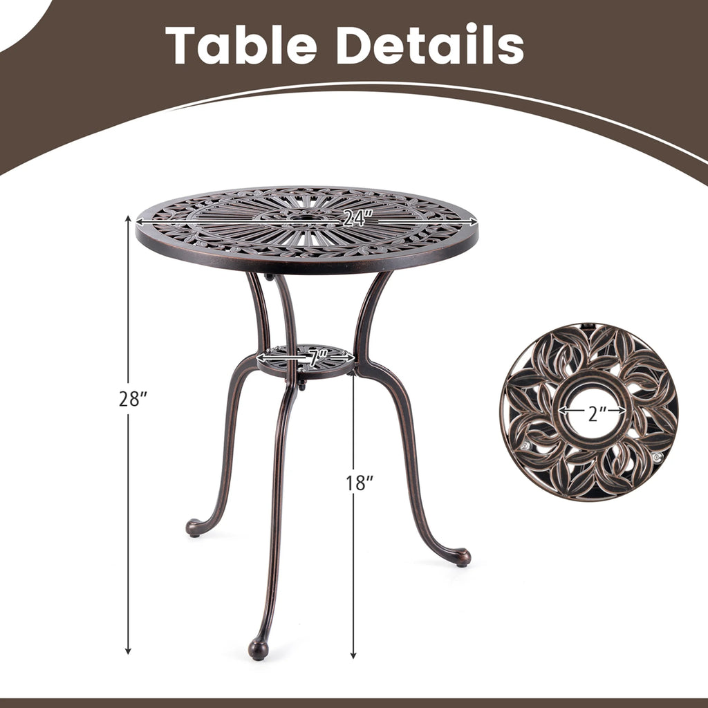 24 Round Cast Aluminum Patio Bistro Table with Umbrella Hole Z7350