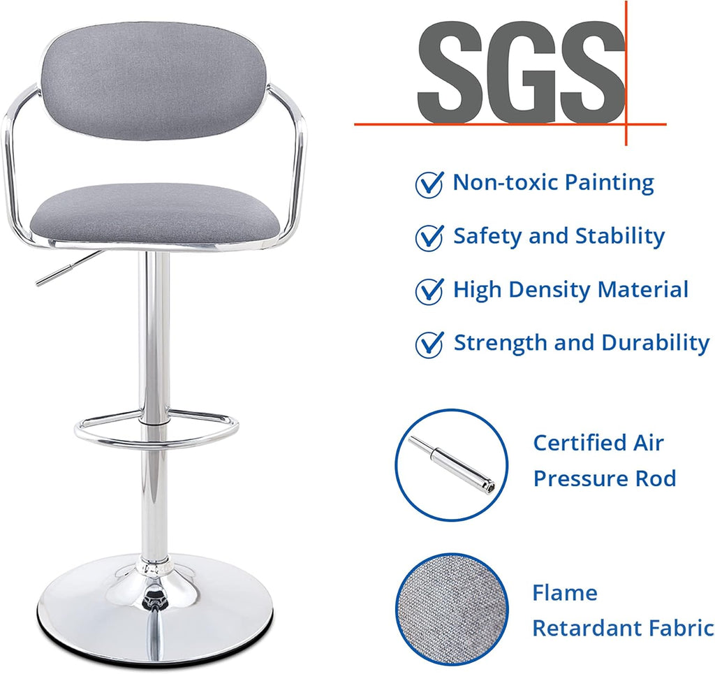 Grey Fabric Metal Swivel Bar Stools Set of 2 Z728