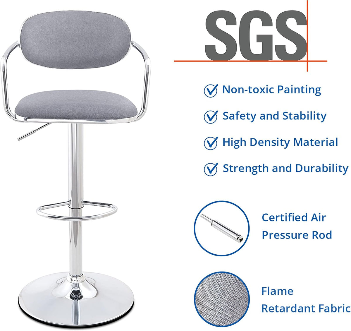 Grey Fabric Metal Swivel Bar Stools Set of 2 Z728