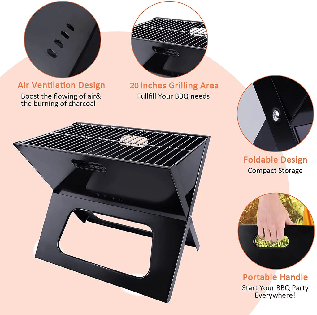 Charcoal BBQ Grill Foldable Black Z9090