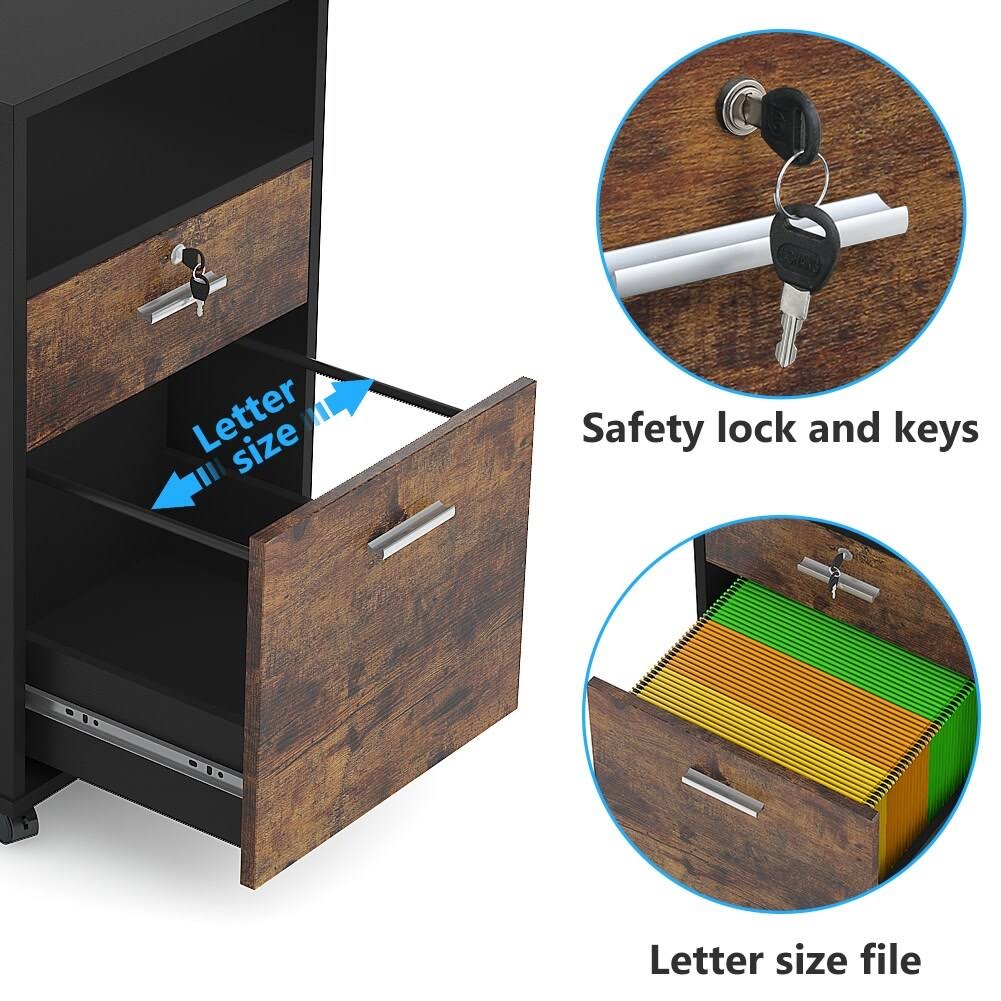 Black 2 Drawer Mobile File Cabinet with Lock F9345