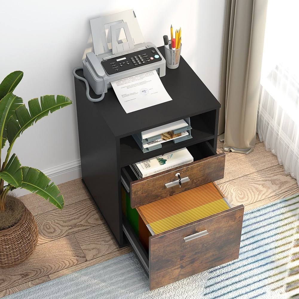 Black 2 Drawer Mobile File Cabinet with Lock F9345