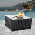 Black Wicker Square Patio Coffee Table with Tempered Glass Top K2065