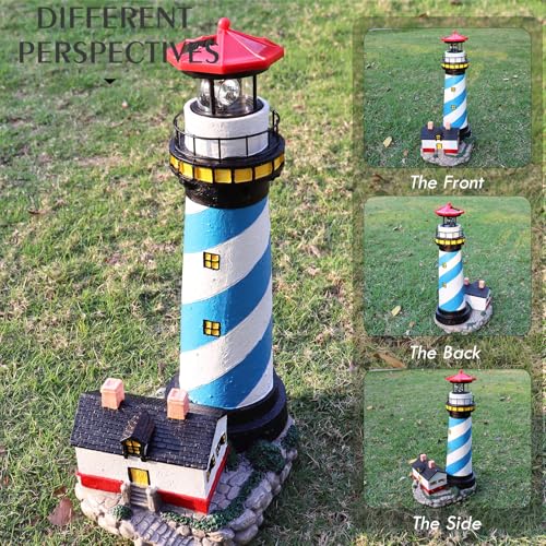 18" Solar Lighthouse with Rotating Beacon, Waterproof Outdoor Garden Decor (Black) Z138