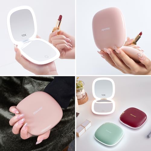 Compact LED Magnifying Travel Makeup Mirror 4 inches 1X/10X Magnification Double Sided USB Rechargeable White L356822