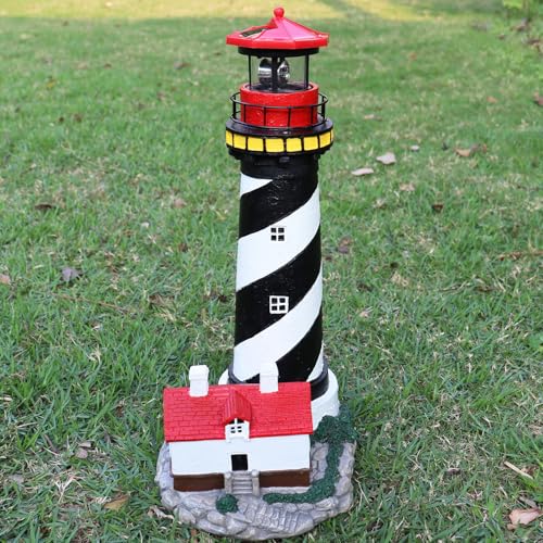 18" Solar Lighthouse with Rotating Beacon, Waterproof Outdoor Garden Decor (Black) Z138