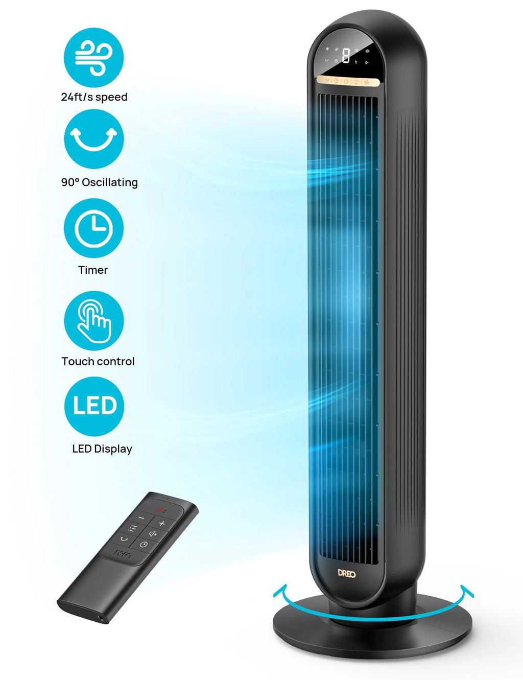36 Standing Floor Fan with Remote, 90° Oscillating, 4 Speeds, 4 Modes Y41672