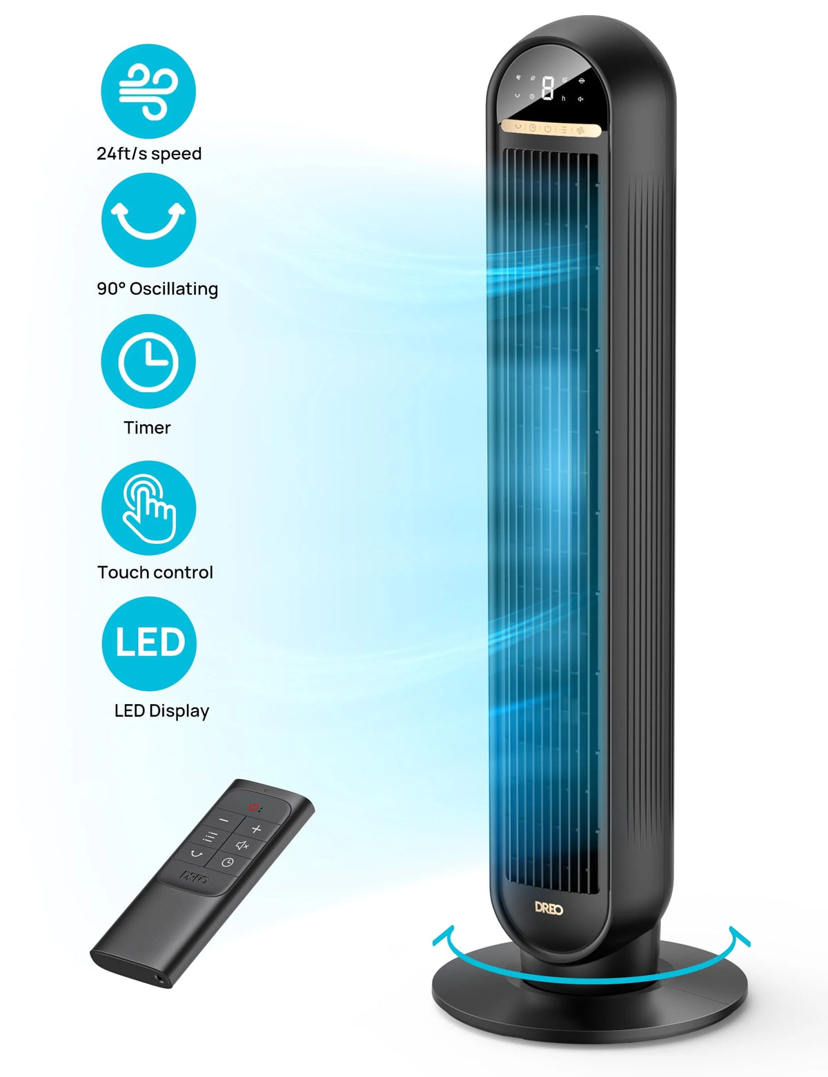 36 Standing Floor Fan with Remote, 90° Oscillating, 4 Speeds, 4 Modes Y41672