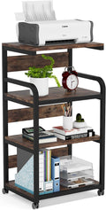 Rustic Brown 4-Shelf Mobile Printer Stand with Storage Shelves on Wheels K805