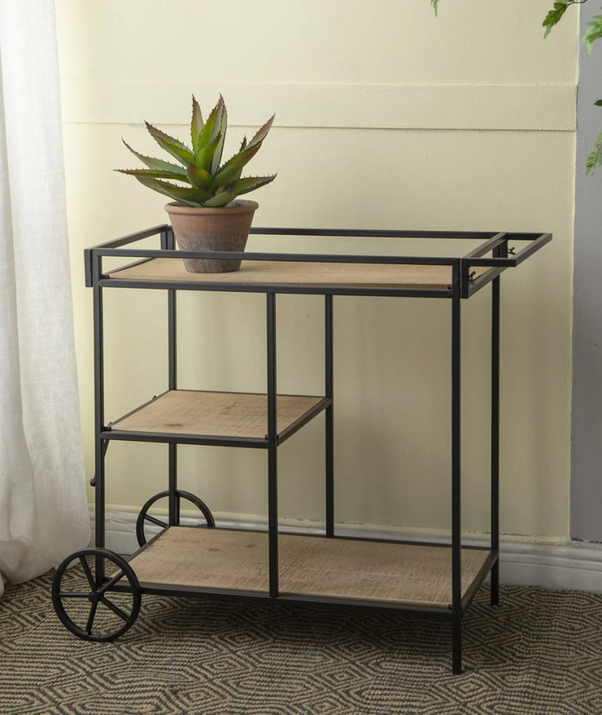 Natural Fir Wood Wall Shelf with Wheels X275