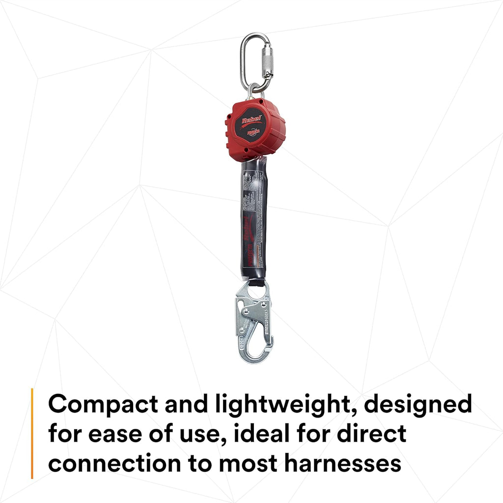 Self Retracting Lifeline Web, Steel Snap Hook and Carabiner, Black/Red J83045