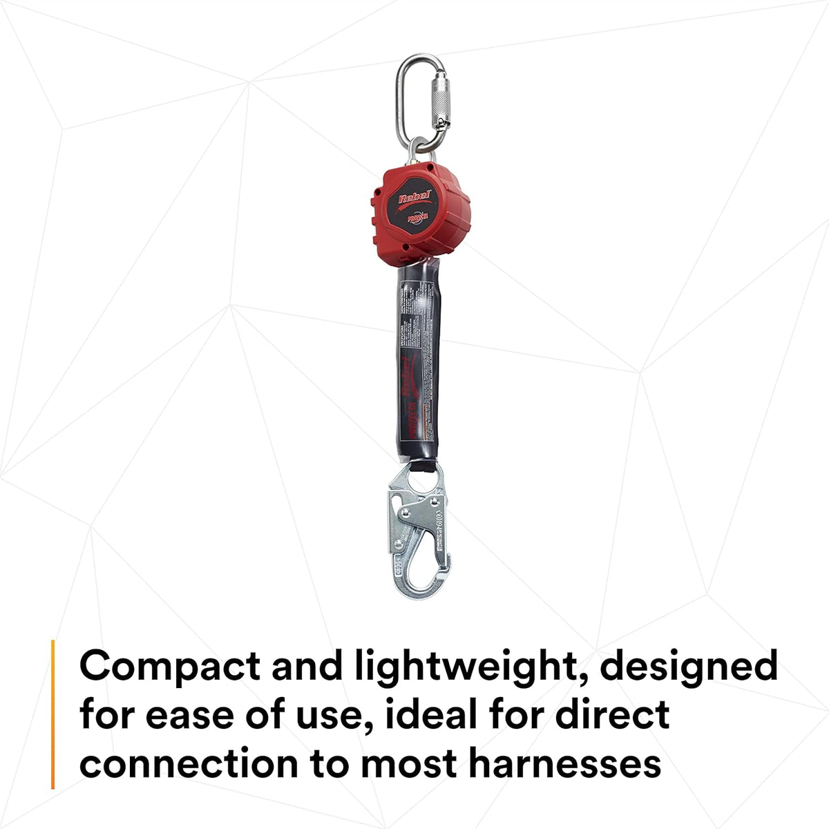 Self Retracting Lifeline Web, Steel Snap Hook and Carabiner, Black/Red J83045