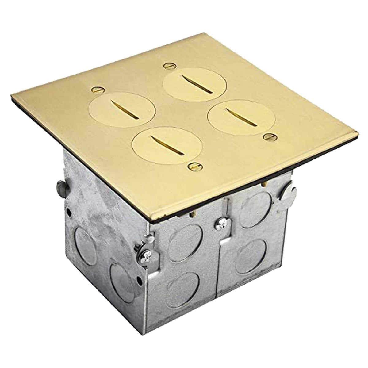 Brass 2-Gang Floor Box Kit with Tamper-Weather Resistant Receptacle Outlet G16838