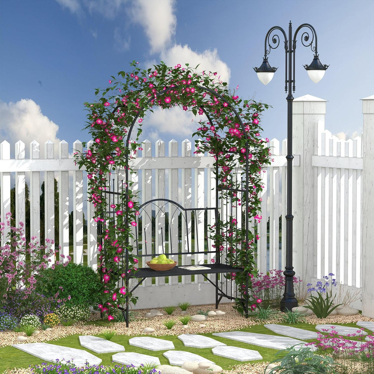Black Metal Garden Bench Arbor G5568