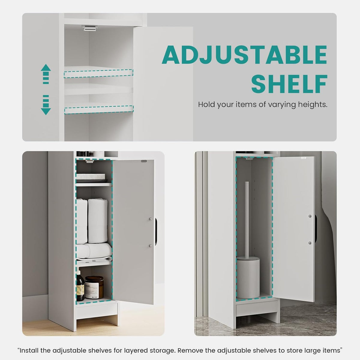 White Slim Floor Corner Storage Cabinet with Door and Adjustable Shelves D101