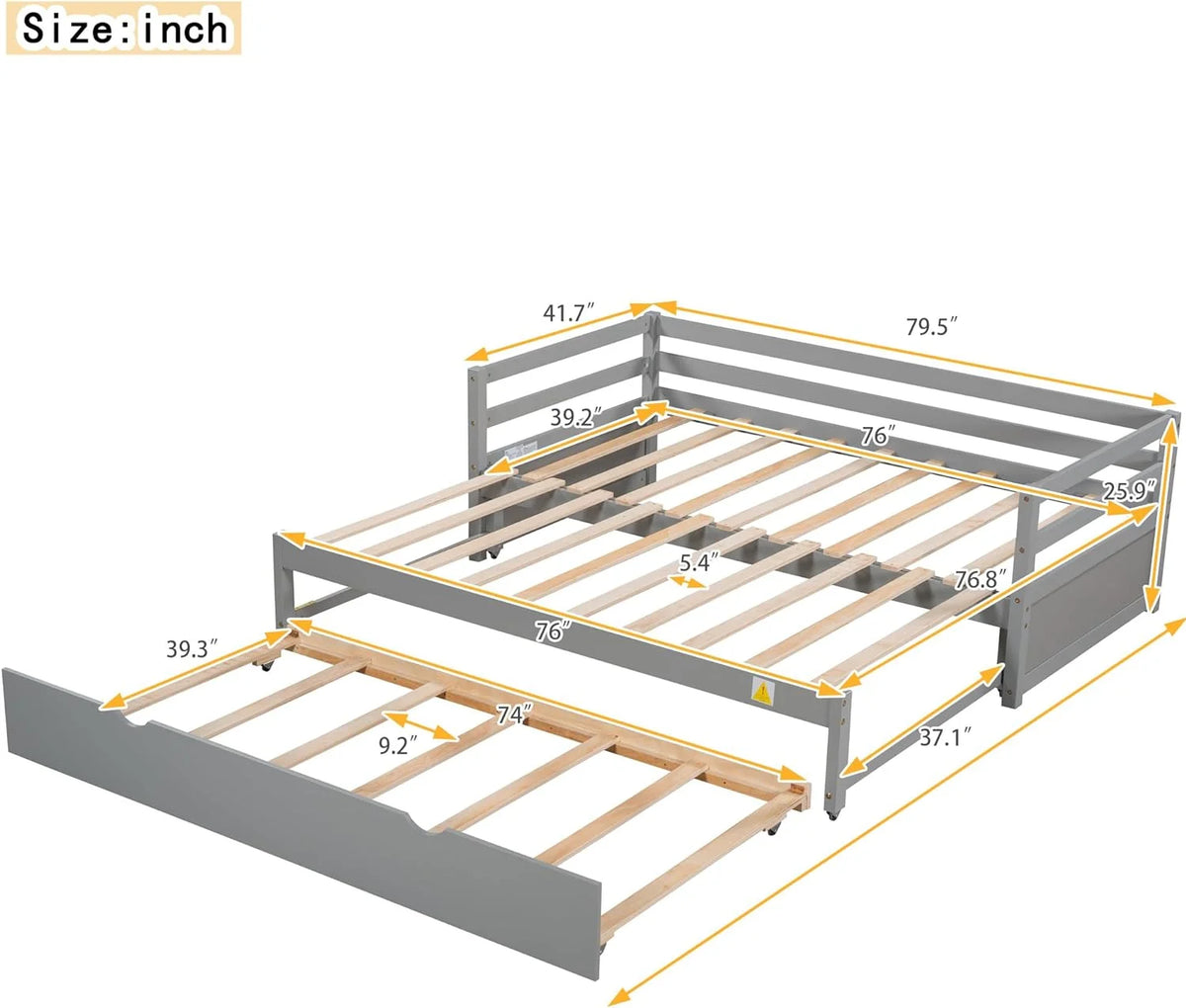 Grey Wood Daybed with Pull Trundle V661874