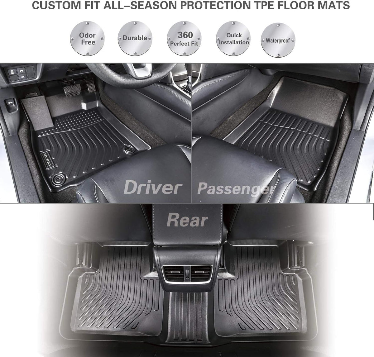 Custom Waterproof All Weather TPE Car Floor Mats Full Set Black V30482