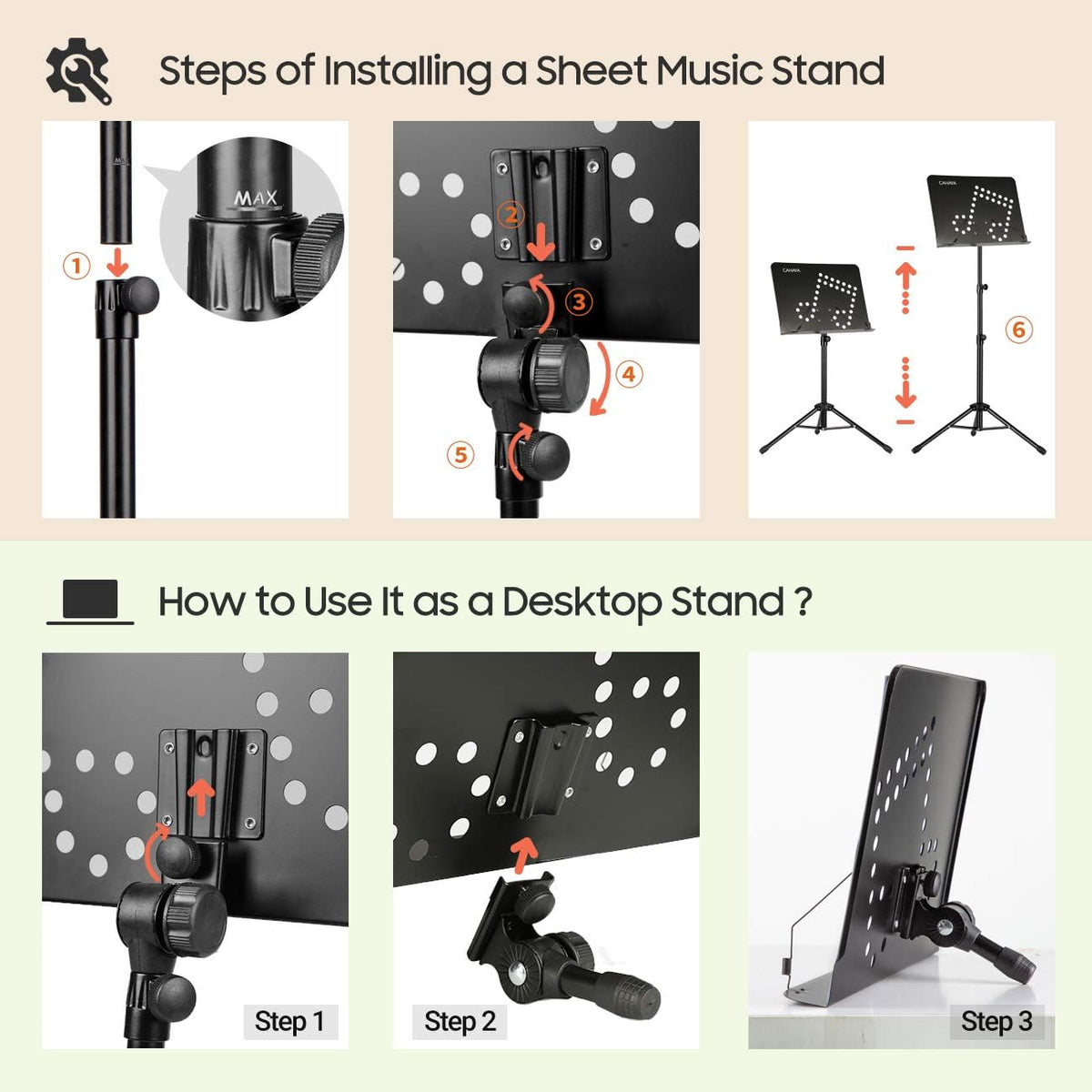 2 in 1 Foldable Sheet Music Stand with Carrying Bag U342