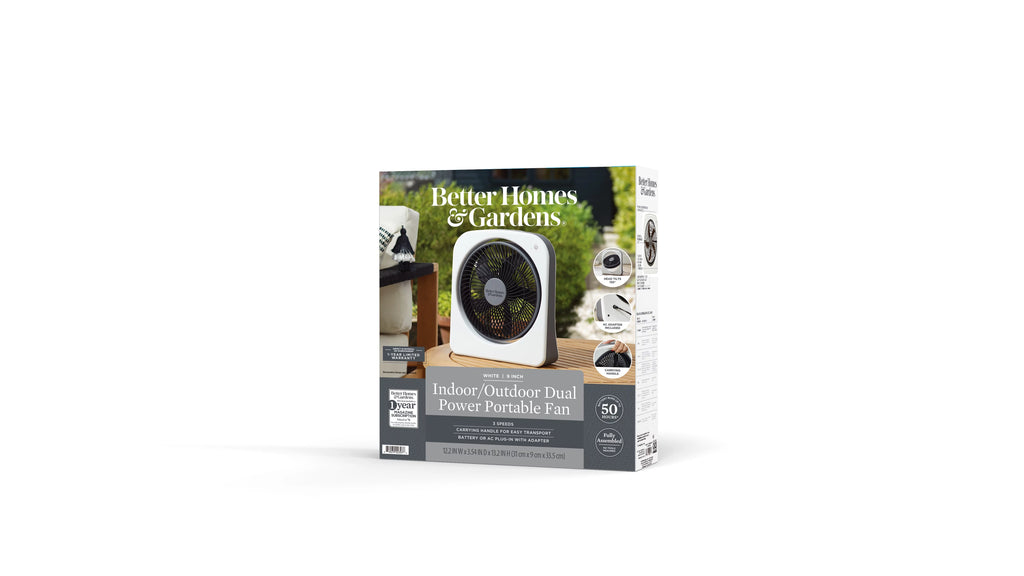 9 Dual Power Portable Fan, 3 Speeds, Adjustable Tilt, Black G1999