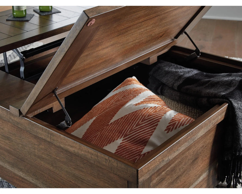 Rustic Hinged Lift Top Cocktail Table with Hidden Storage W986934