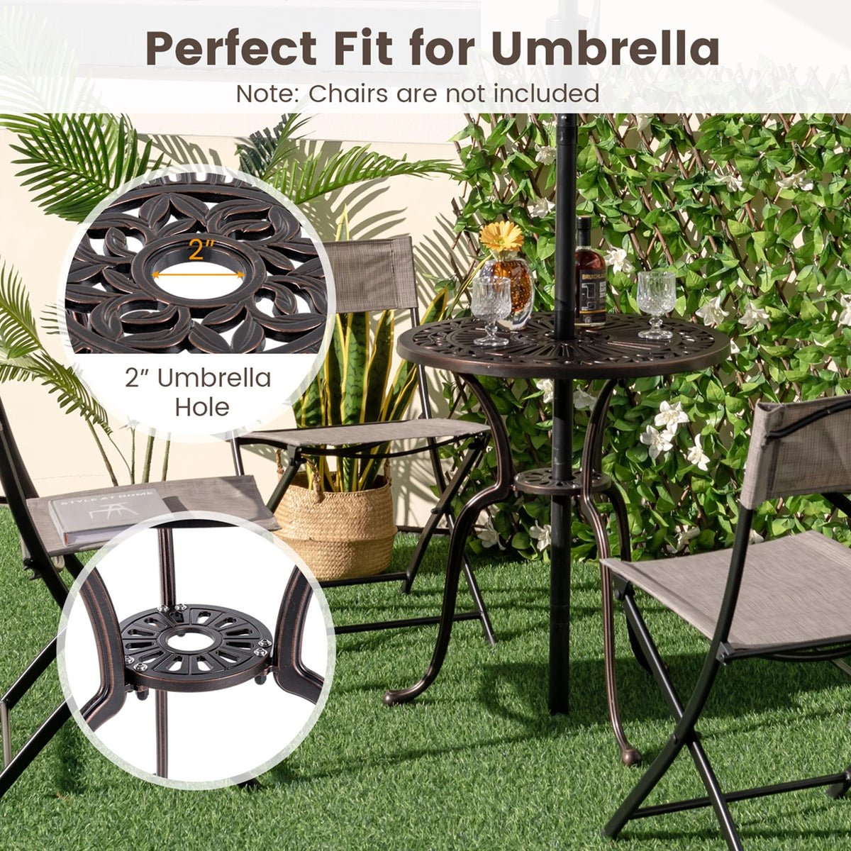 24 Round Cast Aluminum Patio Bistro Table with Umbrella Hole Z7350