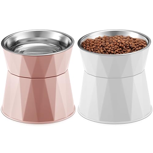 2 Pcs Elevated Stainless Steel Bowls with Adjustable Raised Stand M9274