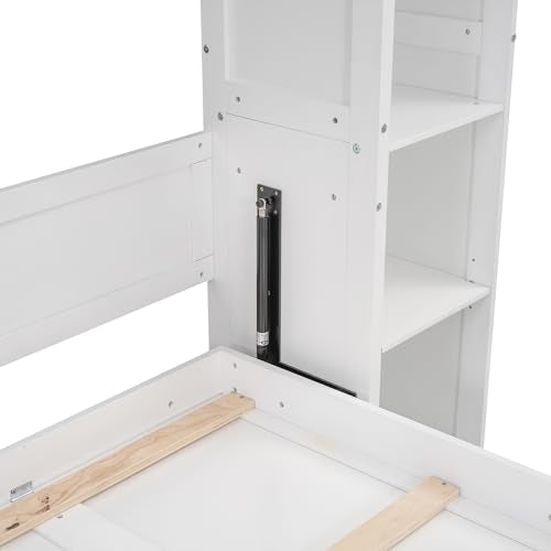 Queen Size Foldable Wood Wall Bed Frame with Shelves and LED Lights R5844