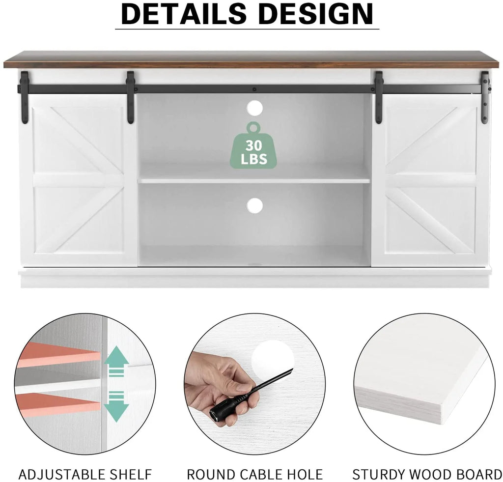 White 58 Inch TV Stand with Sliding Barn Doors W155623