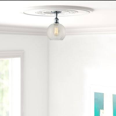 White and Polished Chrome Semi Flush Mount Globe Light R613