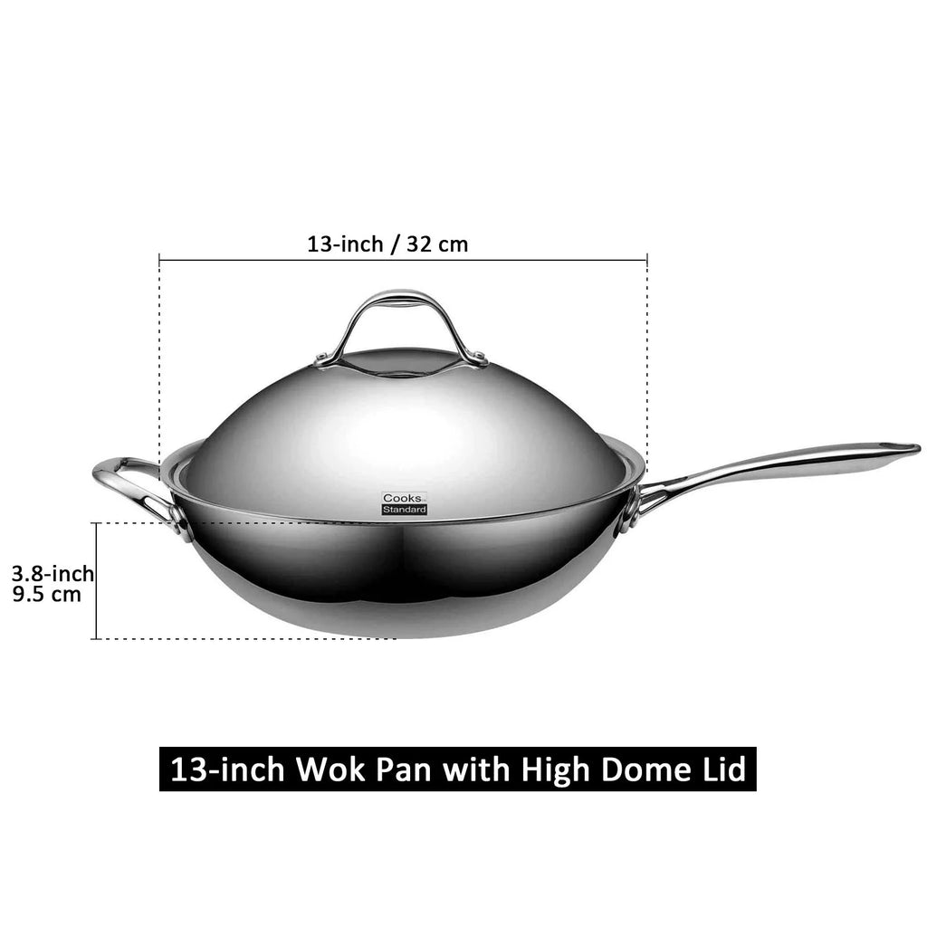 Stainless Steel 13-Inch Wok Pan with High Dome Lid G196329