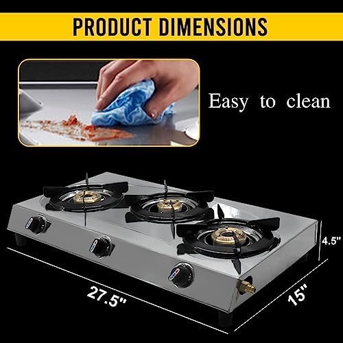 3 Burner Stainless Steel Propane Stove with Hose & Regulator U86873