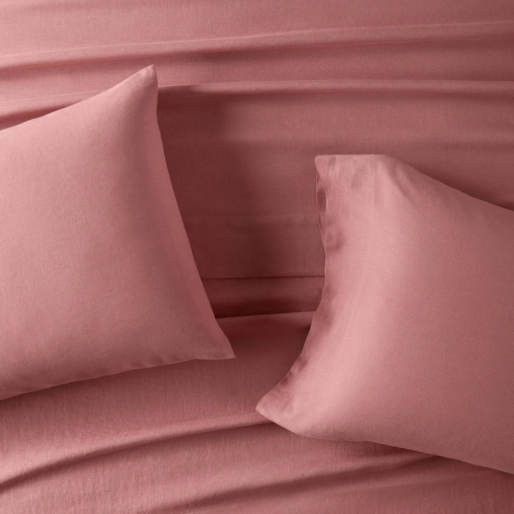 California King 100% Washed Linen Solid Sheet Set Rose O88421