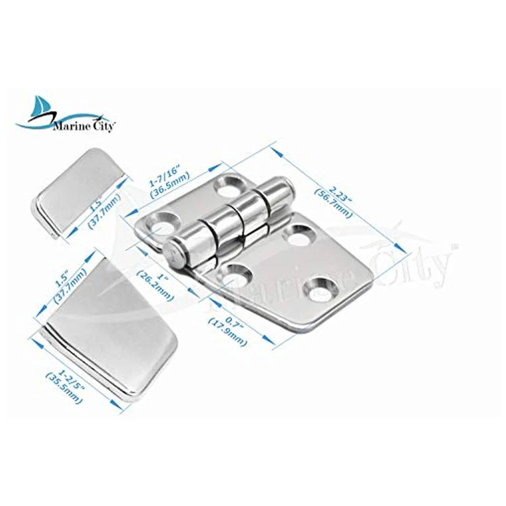 Pair of 316 Stainless Steel Short Sided Strap Hinges with Cover Caps A472383