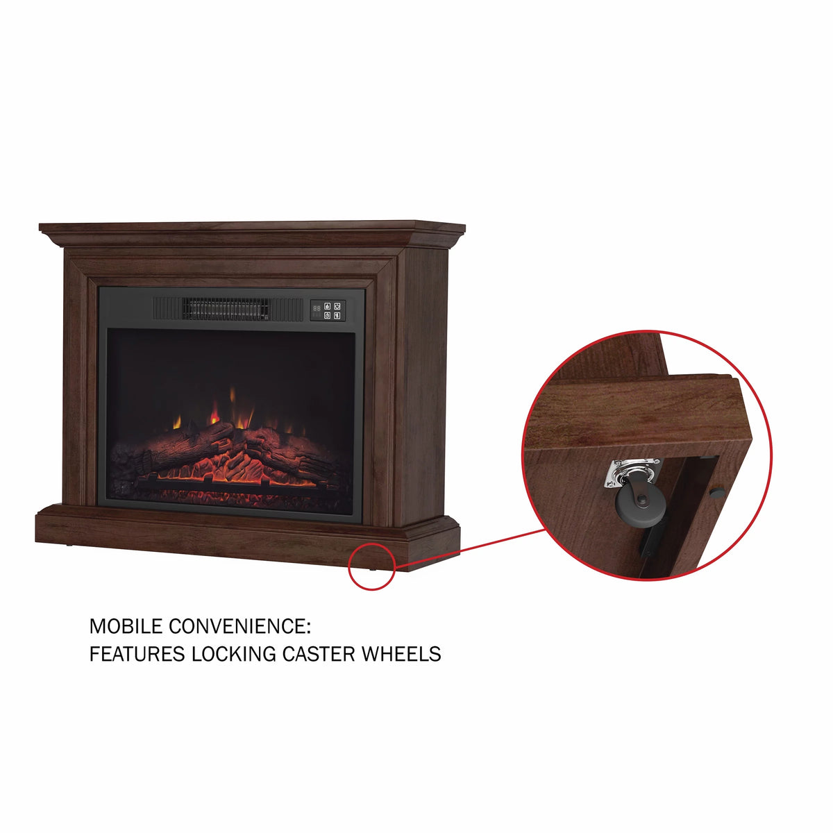 Brown Mobile Electric Fireplace with Mantel and Remote Control T938295