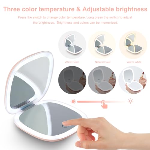 Compact LED Magnifying Travel Makeup Mirror 4 inches 1X/10X Magnification Double Sided USB Rechargeable White L356822