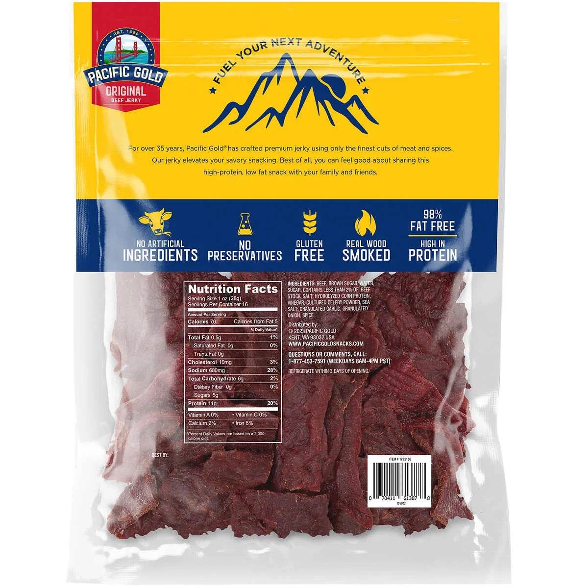Beef Jerky, Original, 16 Ounce J28695