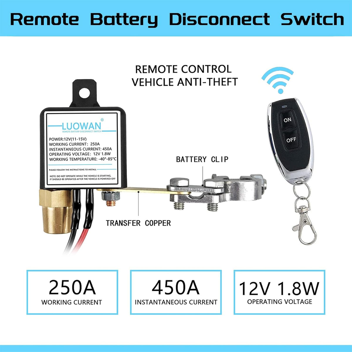 DC12V 250A Remote Battery Disconnect Switch Pack of 2 J44399