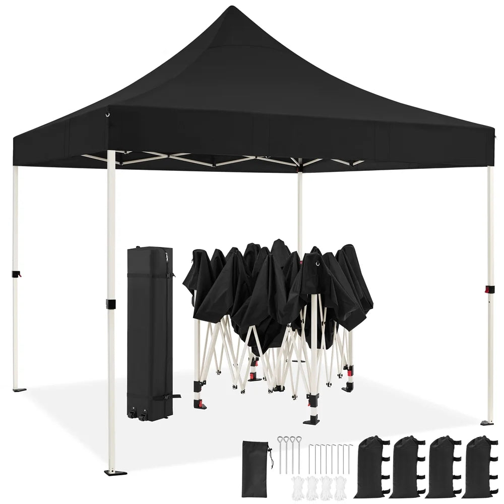 Black 10 FT Pop-up Canopy with Roller Bag and Sandbags N8107