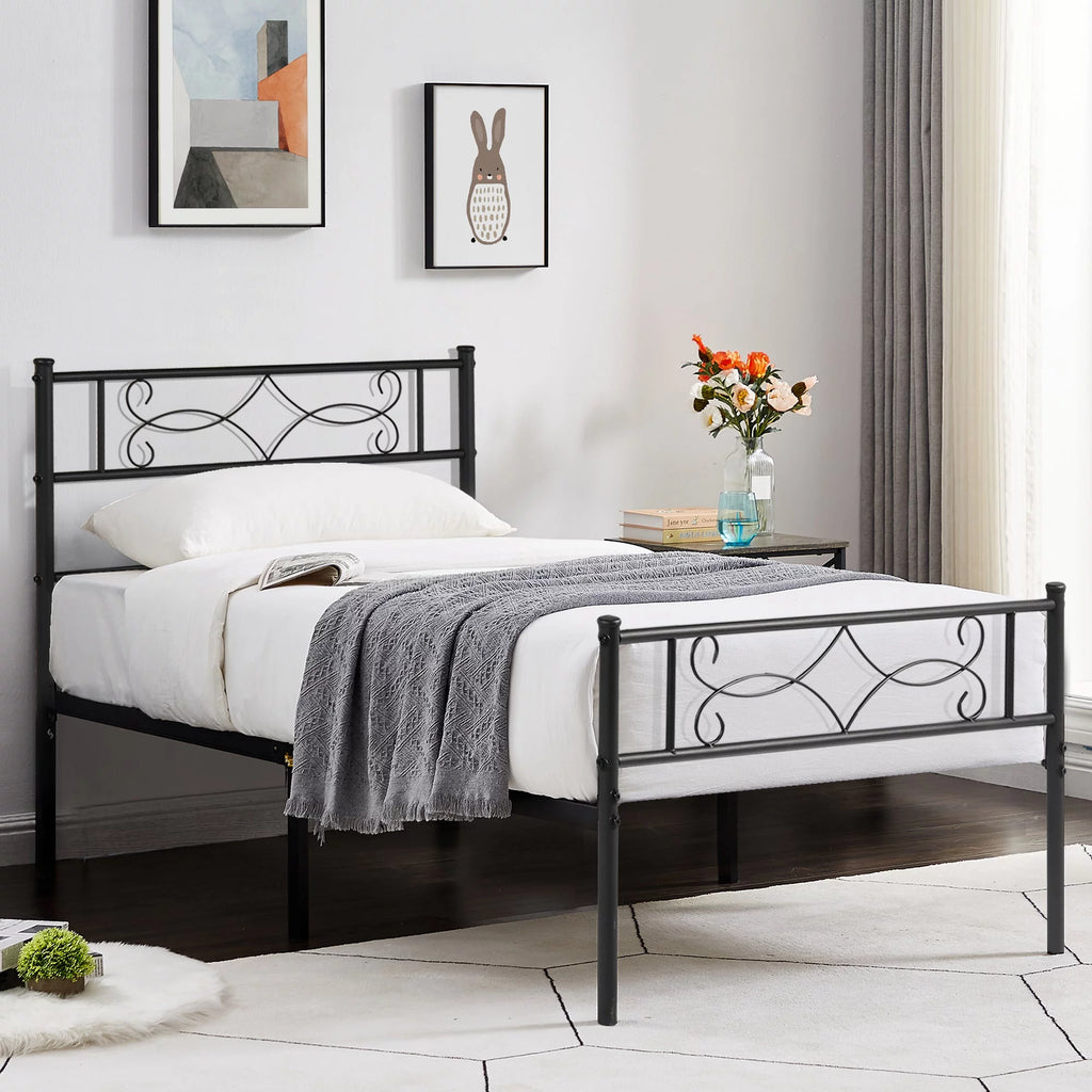 Twin Size Black Metal Platform Bed Frame with Headboard K80081