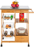 Rolling Wood Kitchen Cart with 2 Drawers and 2 Shelves U2375