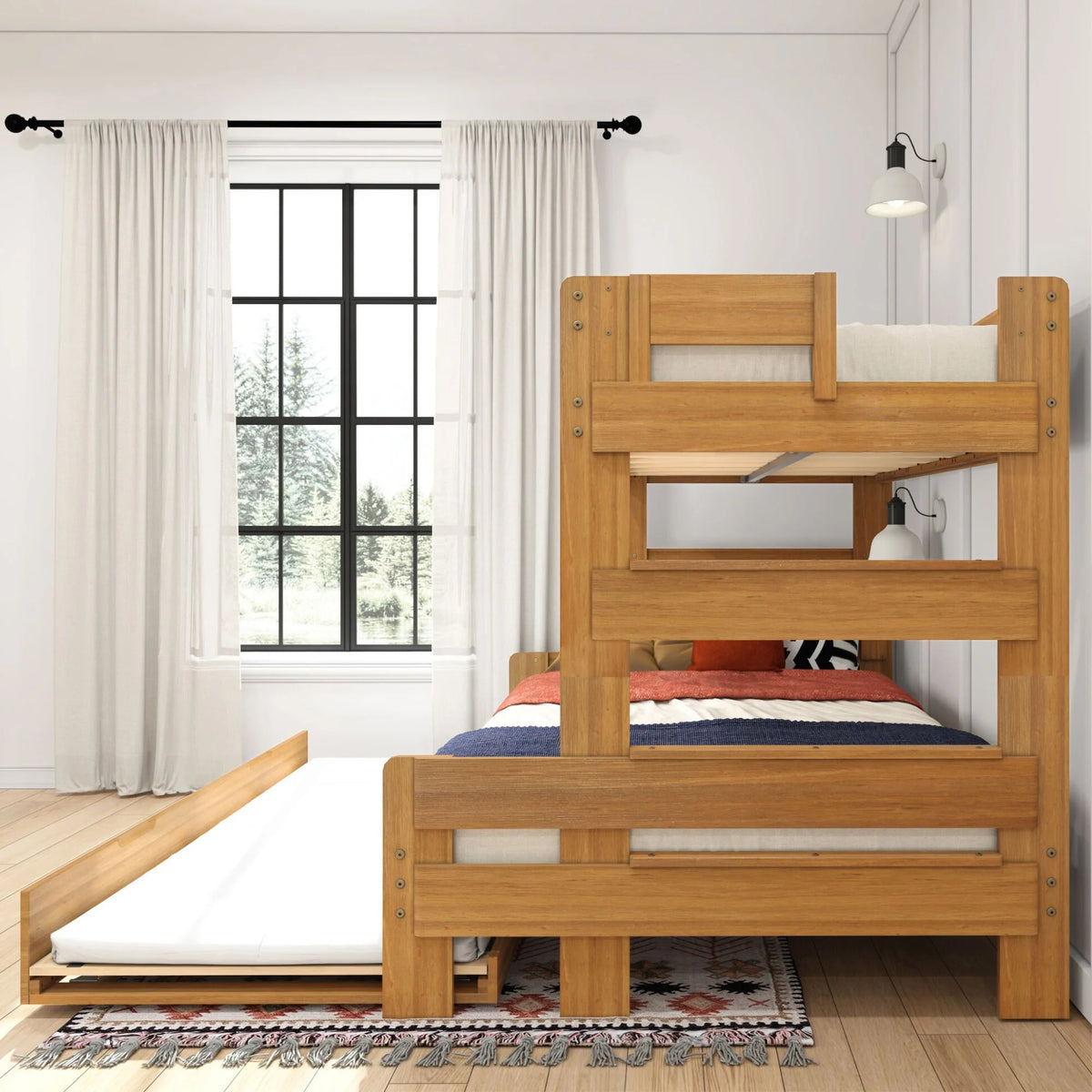 Twin Over Full Wood Bunk Bed with Trundle N5772