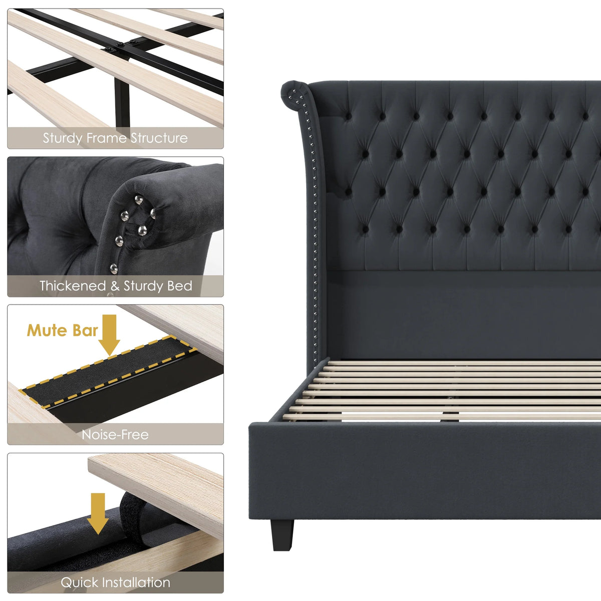 King Size White Velvet Tufted Upholstered Platform Bed U6049