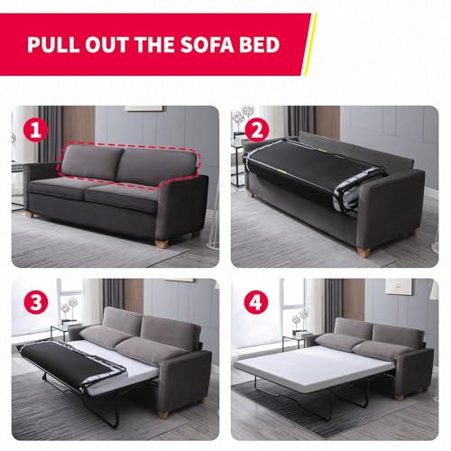 Queen Size Velvet Pull Out Sofa Bed with Foam Mattress O7754