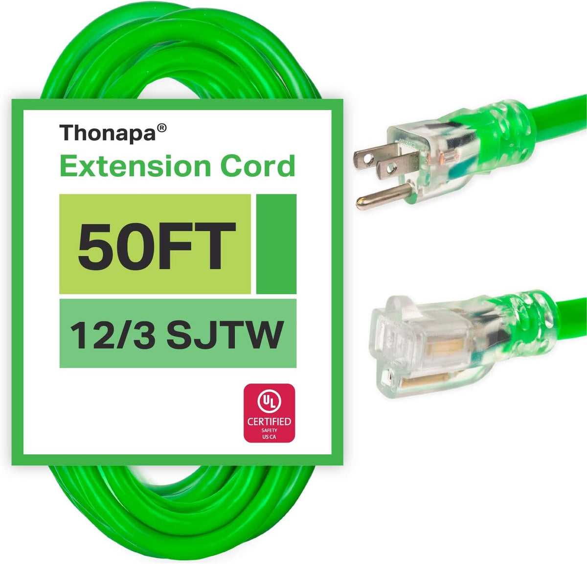 50 Foot 12/3 Heavy Duty Neon Green Extension Cord Q774215